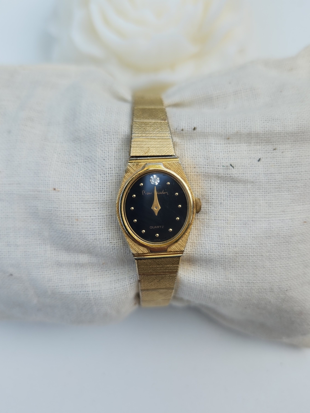 Vintage Pierre Cardin Gold Tone Women's Quartz Watch with Black Dial